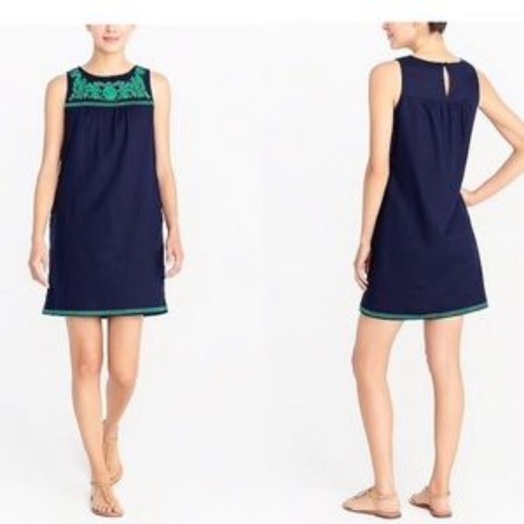 J. Crew Dresses & Skirts - J. Crew L Navy w/Green Embroidery Shift Dress